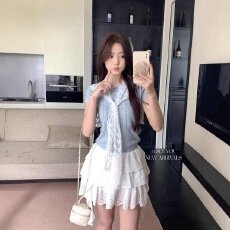批发韩版<b class='q'>蕾丝</b><b class='q'>披肩</b>灰色短袖针织T恤夏季小个子2026新款针织衫上衣