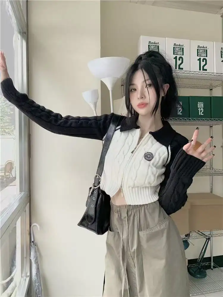 레트로 배색 더블 지퍼 가디건 상세 이미지 1