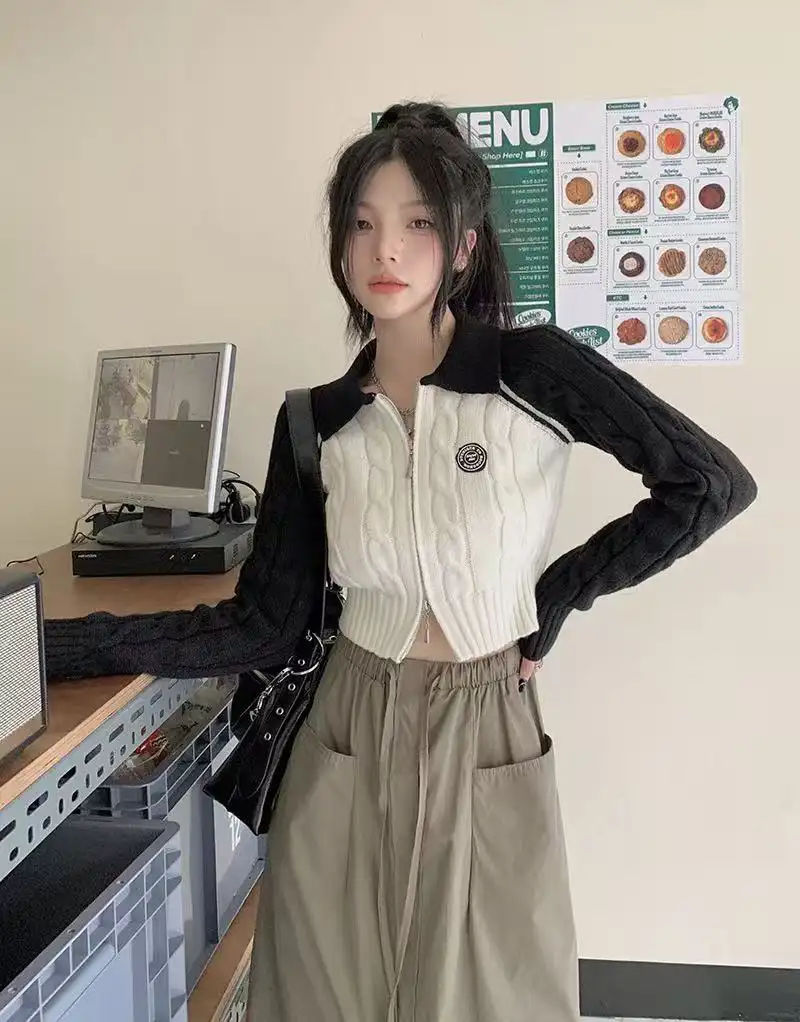 레트로 배색 더블 지퍼 가디건 상세 이미지 4