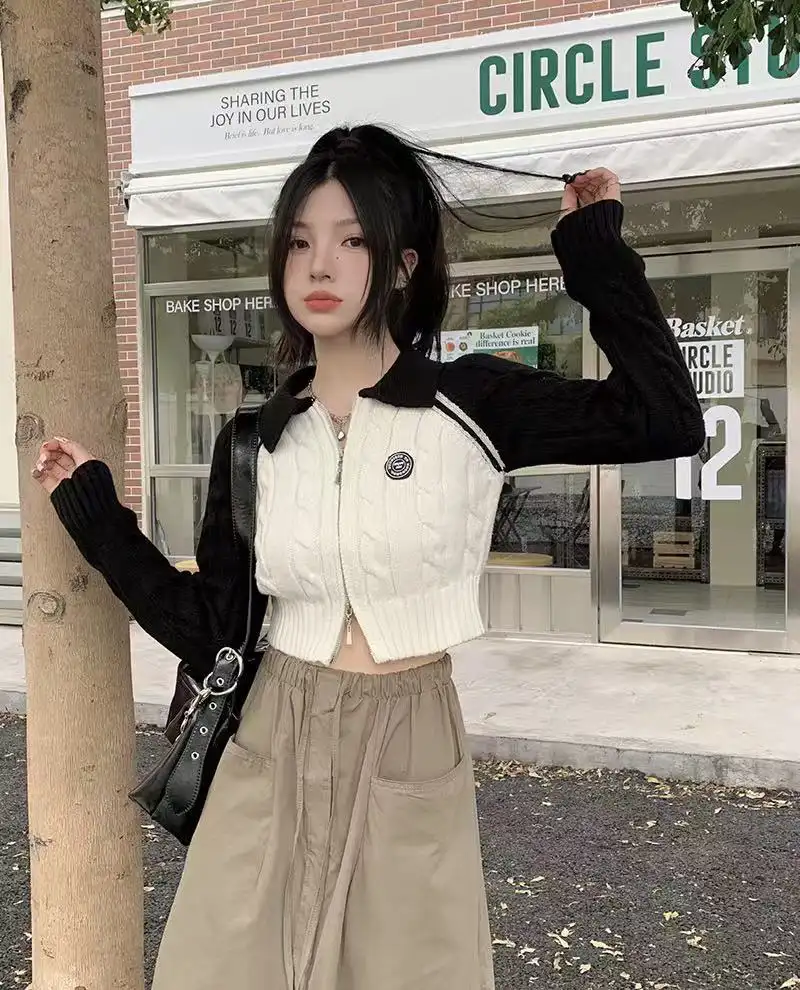 레트로 배색 더블 지퍼 가디건