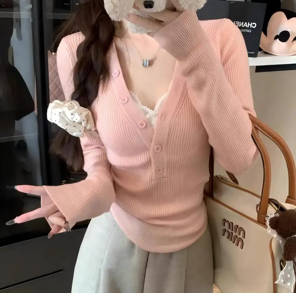 한국인기 V넥 슬림핏 니트 상세 이미지 1