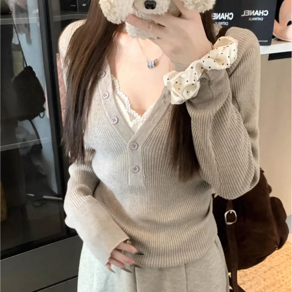 한국인기 V넥 슬림핏 니트 상세 이미지 4