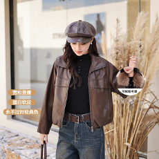 批发2025秋<b class='q'>冬</b>新款皮衣外套女短款机车服爆款休闲宽松显瘦拉链皮夹克