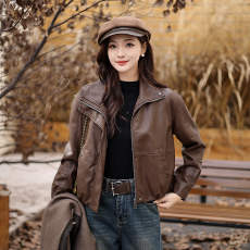 批发黑色毛领加绒机车夹克pu皮衣外套秋<b class='q'>冬</b>美式宽松气质拉链上衣