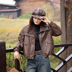 批发皮衣羊羔毛领短款2025加厚秋<b class='q'>冬</b>新款皮夹克加绒保暖时尚外套