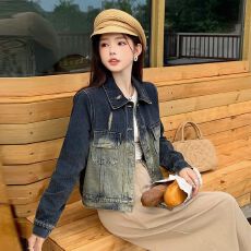 批发时尚复古牛仔外套2025春<b class='q'>秋</b>新款洋气宽松百搭小个子夹克上衣