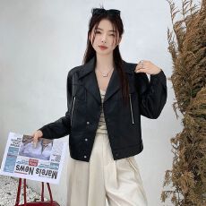 批发2025秋<b class='q'>冬</b>短款新款高级小个子皮夹克修身皮衣夹克外套机车风