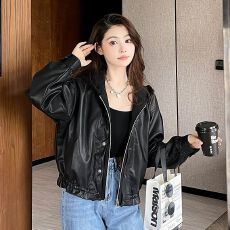 批发黑色皮衣外套连帽休闲短款皮夹克2025新款<b class='q'>秋</b>季洋气宽松高级外套