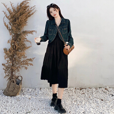 批发美式水洗复古修身牛仔夹克外套女翻领百搭拼接<b class='q'>秋</b>季新款上衣