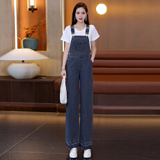 牛仔裤女直筒宽松牛仔背带裤韩版2026新款时尚显瘦百搭