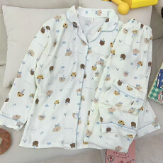 批发夜眠新款春秋网红爆款云朵棉睡衣甜美开衫长袖长<b class='q'>裤</b>家居服套装