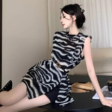 夏季设计感小众时尚御姐风显瘦气质条纹上衣法式侧开叉无袖衬衫女