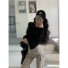 批发韩版辣妹露腰连体短款内搭上衣女秋冬季性感紧身长袖t恤打底衫潮