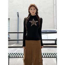 批发已出货 美式辣妹豹纹星星黑色长袖t恤女秋<b class='q'>冬</b>季新上衣