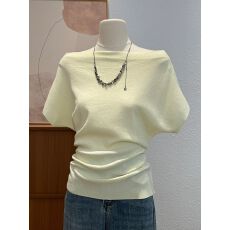 批发已出货 轻熟风高级感一字领短袖<b class='q'>针织</b>衫女夏新款斜领锁骨上衣