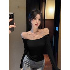 批发已出货 纯欲风重工烫钻黑色性感<b class='q'>长袖</b><b class='q'>T</b><b class='q'>恤</b>女春季显瘦百搭上衣