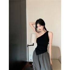 批发已出货 性感辣妹斜肩背心女内搭夏季<b class='q'>修身</b>显瘦不规则无袖外穿上衣