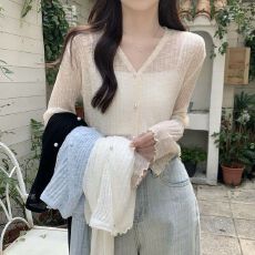 批发已出货 防晒衣开衫女薄款<b class='q'>宽松</b>木耳边外搭披肩短款针织冰丝衫