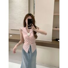 批发已出货 减龄海军领<b class='q'>无袖</b>衬衫纯欲甜辣妹抹胸吊带削肩收腰<b class='q'>上衣</b>