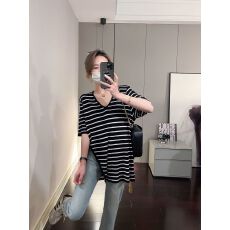 批发已出货 短袖女中长款夏季薄款V领慵懒遮肉<b class='q'>宽松</b>显瘦针织上衣