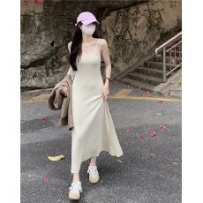 批发已出货 温柔风气质吊带裙女夏粉色连衣裙收腰A字<b class='q'>长裙</b>打底裙