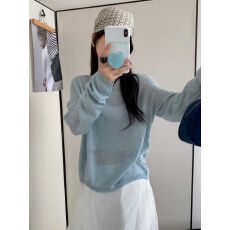 批发已出货 韩系设计感微透套头<b class='q'>针织衫</b>上衣女春秋季薄款慵懒<b class='q'>宽松</b>显瘦