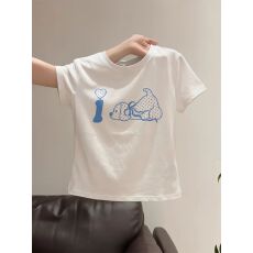 批发白色可爱波点小狗刺绣短袖<b class='q'>T</b><b class='q'>恤</b>男女夏季2026超火减龄短款正肩上衣