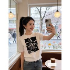 批发趣味卡通眼镜兔子印花毛针织衫女夏韩版冰丝宽松时尚显瘦短袖上衣