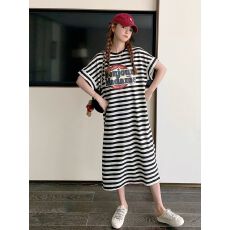批发已出货 显瘦T恤条纹连衣裙女2026新款夏季中长款<b class='q'>气质</b>高级感