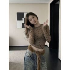 批发网纱波点打底衫女2026新款春秋<b class='q'>长袖</b>t恤薄款内搭修身上衣