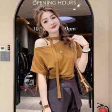 斜肩飘带短袖T恤女2026年夏季新款时尚显瘦百搭上衣