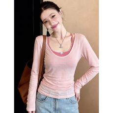 批发正肩防晒长袖内搭吊带上衣<b class='q'>套装</b>甜辣妹薄款罩衫显瘦吊带两件套