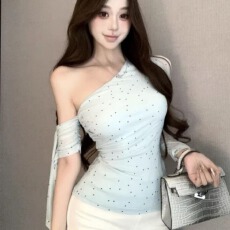 批发<b class='q'>韩版</b>纯欲性感波点露肩设计修身显瘦<b class='q'>长袖</b>t恤2026夏季新款短袖上衣