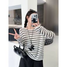 批发欧洲站2026<b class='q'>春</b>夏新款字母袖标百搭宽松慵懒风圆领套头针织衫上衣潮