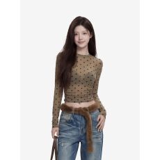 批发韩系波点<b class='q'>长袖</b>T恤女春秋超好看内搭打底衫修身显瘦小上衣