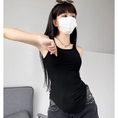 批发背心吊带女夏露肩中长款打底小衫弧摆美背休闲小众设计无袖内搭女