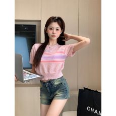 批发针织甜辣内搭外穿短款打底衫女夏2026新款气质条纹上衣<b class='q'>短袖</b>