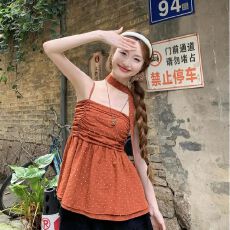 夏日绝美波点小吊带背心女2026新款夏外穿小个子无袖露背挂脖上衣