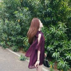 夏季设计感紫色雪纺衬衫甜辣上衣2026新款宽松挂脖轻熟风女装