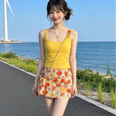 批发多巴胺双肩带花朵设计感吊带背心女夏外穿新款无袖修身显瘦上衣