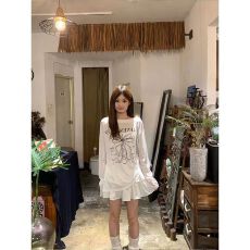 批发白色蝴蝶结印花<b class='q'>长袖</b> <b class='q'>T</b> <b class='q'>恤</b>女<b class='q'>宽松</b>显瘦慵懒风百搭休闲防晒上衣