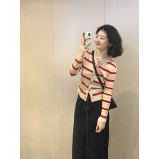 批发条纹针织吊带开衫女春秋薄款<b class='q'>新款</b>休闲毛衣上衣两件套装