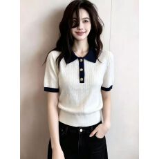 批发通勤风大码女装S-XXXLPolo领撞色针织短袖<b class='q'>女休闲</b>气质上衣