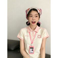 批发学院风蓝白撞色 polo 衫女<b class='q'>修身</b>显瘦减龄<b class='q'>运动</b>休闲短袖上衣