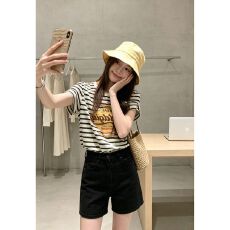 复古风夏季慵懒宽松短袖t恤女气质美式条纹上衣