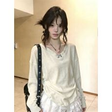 批发韩国麻绝美巨好看的<b class='q'>打底</b>衫女夏季薄款长袖t恤宽松慵懒风上衣