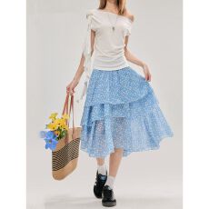 批发韩系蓝色小碎花<b class='q'>裙</b>女夏2026新款少女风休闲宽松高腰显瘦A<b class='q'>字</b><b class='q'>半身裙</b>