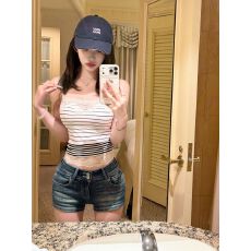 批发蕾丝花边条纹吊带背心女夏季修身辣妹V领<b class='q'>百搭</b>短款小上衣