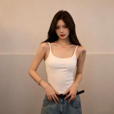 批发慵懒纯欲风白色带胸垫一体式吊带背心弹力基础款遮肉显瘦大衣内搭