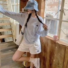 蓝色条纹刺绣防晒衣罩衫长袖t恤女夏薄款休闲空调衫上衣
